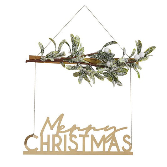Gold Acrylic Merry Christmas Wreath with Mistletoe