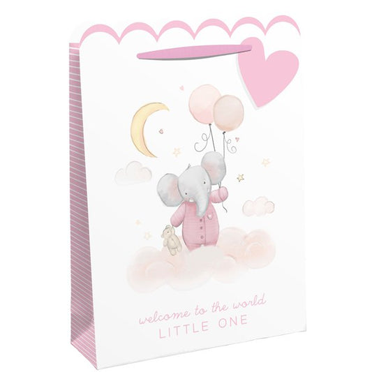 Welcome To The World Large Pink Gift Bag - 33cm x 26.5cm