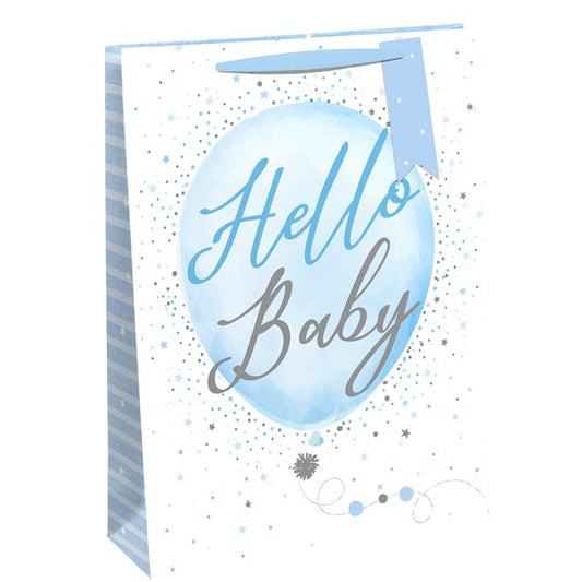 Hello Baby Blue Large Gift Bag - 33cm x 26.5cm