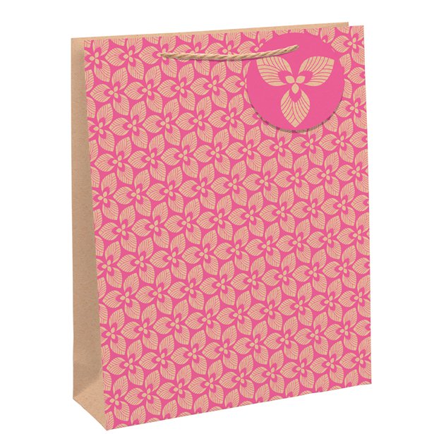 Pink & Brown Kraft Large Gift Bag - 26.5cm x 33cm