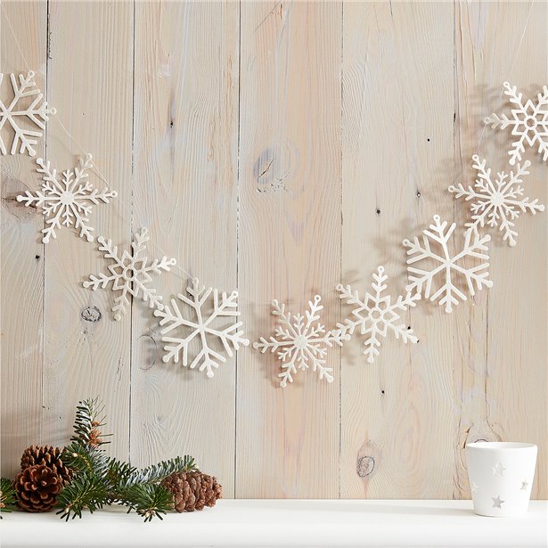 White Glitter Snowflake Garland - 1.5m