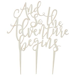 Beautiful Botanics - "And So The Adventure Begins" Wooden Cake Topper