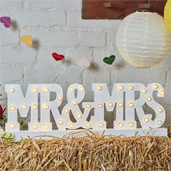 Boho Wedding Mr & Mrs Wooden Light - 50cm