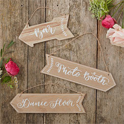 Boho Wedding Wooden Arrow Signs - 'Bar', 'Photo Booth' & 'Dance Floor'