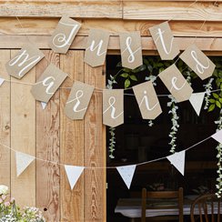 Rustic Country Just Married Hessian Bunting