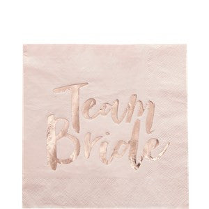 Hen Party 'Team Bride' Rose Gold Foiled Paper Napkins - 33cm