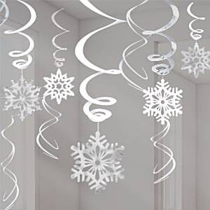 Silver Snowflake Christmas Hanging Swirls Decoration (12 pack)