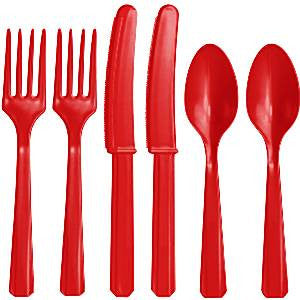 Red Plastic Cutlery - Assorted Party Pack